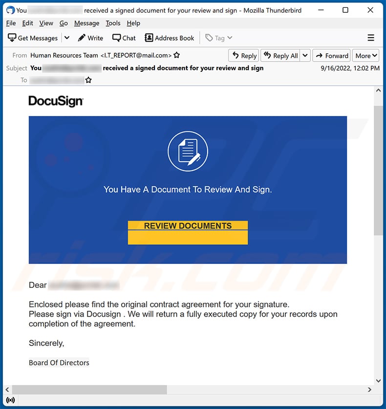 DocuSign-themed spam email (2022-09-19)