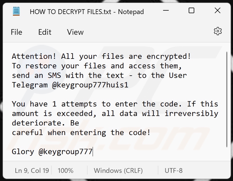 Key Group ransomware text file (HOW TO DECRYPT FILES.txt)