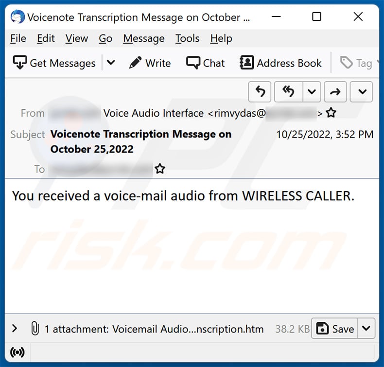 Voicemail-themed spam email (2022-10-27)