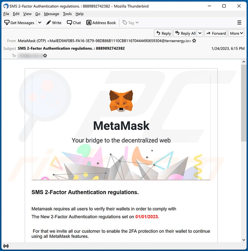 MetaMask-themed spam email (2023-01-25)