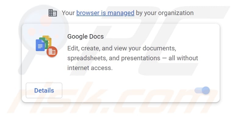 searchesmia.com fake google docs app adds managed by your organization feature