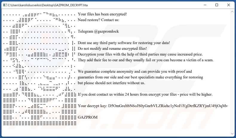 GAZPROM ransomware html file (DECRYPT_GAZPROM.html)