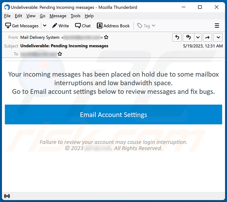 New Incoming Messages Placed On Hold spam email (2023-05-22)