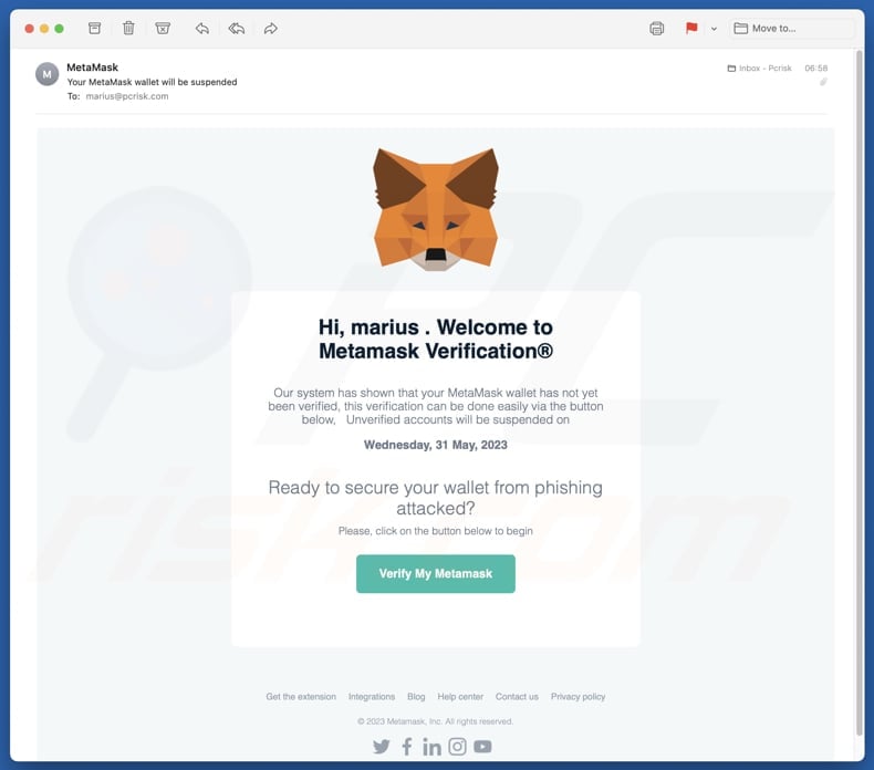 metamask wallet verification email scam example