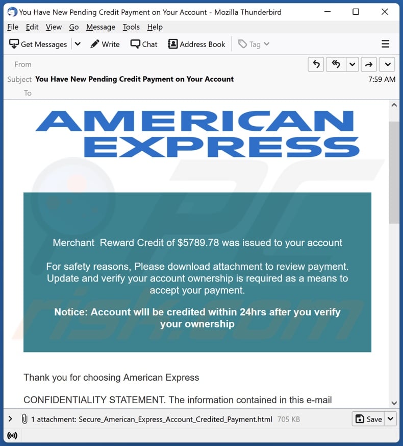American Express Merchant Reward email spam campaign