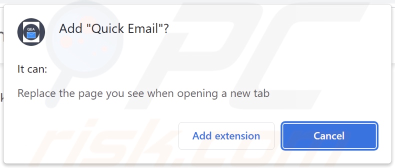 Quick Email browser hijacker asking for permissions