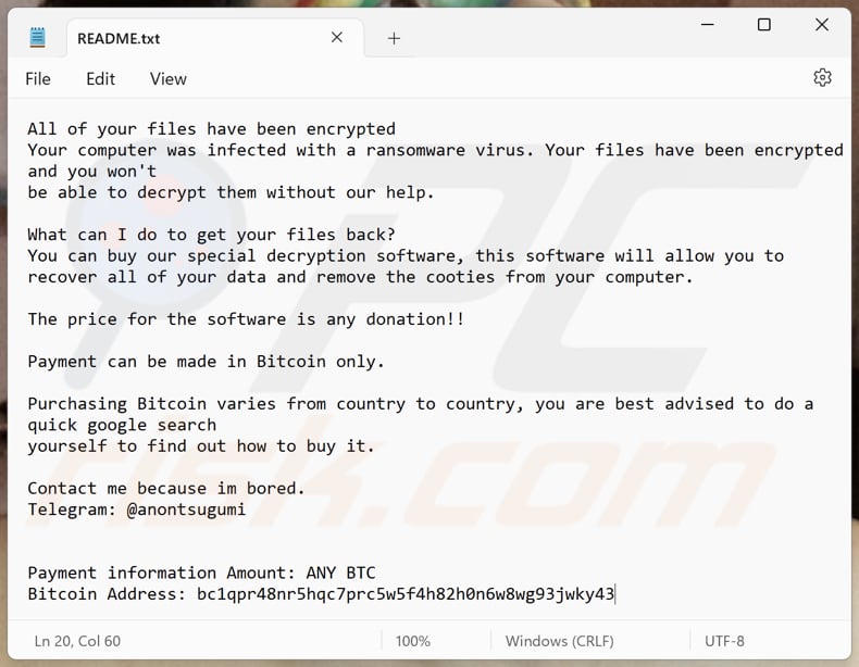 AnonTsugumi ransomware text file (README.txt)