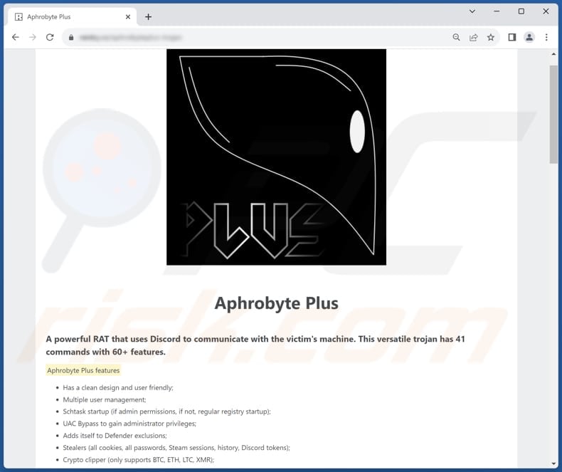 Aphrobyte Plus RAT official promotion site