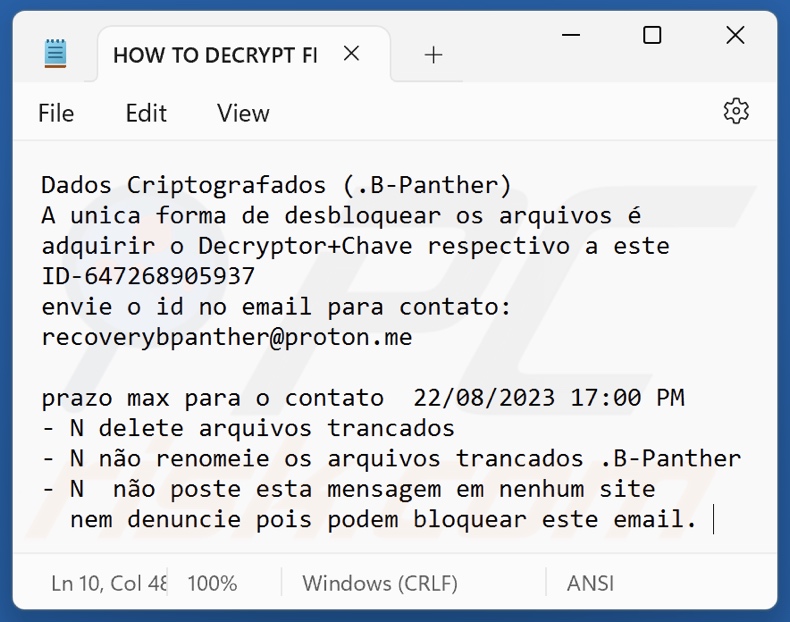 B-Panther ransomware text file (HOW TO DECRYPT FILES.txt)