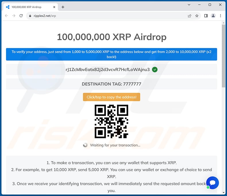 Crypto transaction instructions by Brad Garlinghouse Crypto Giveaway POP-UP Scam