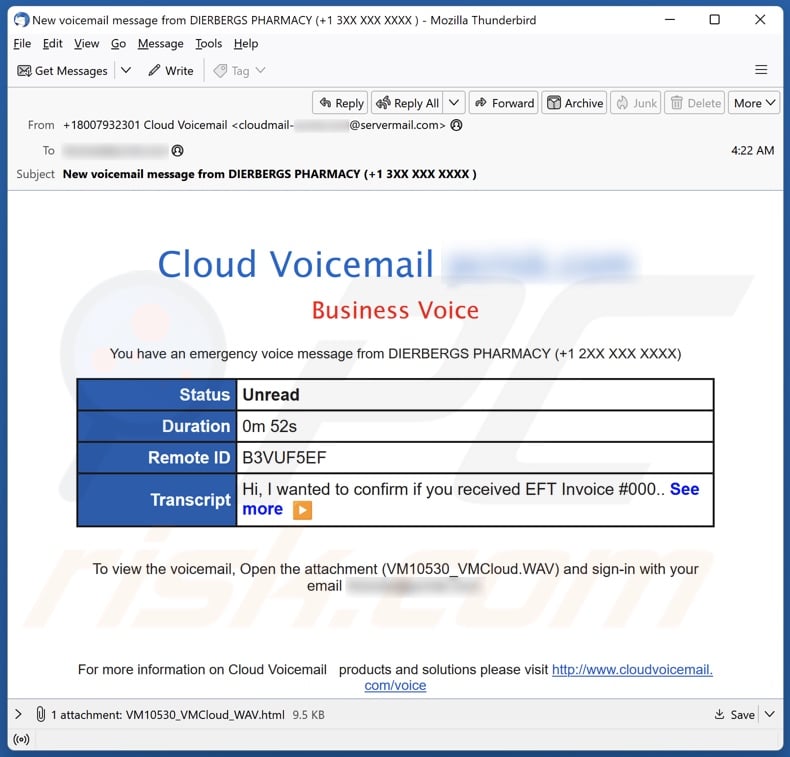 Cloud Voicemail email spam campaign