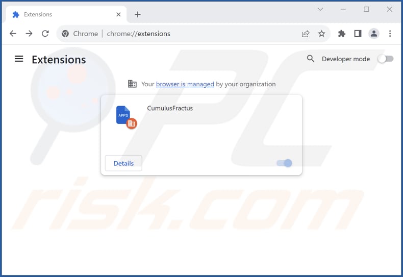 Removing CumulusFractus malicious extension from Google Chrome step 2