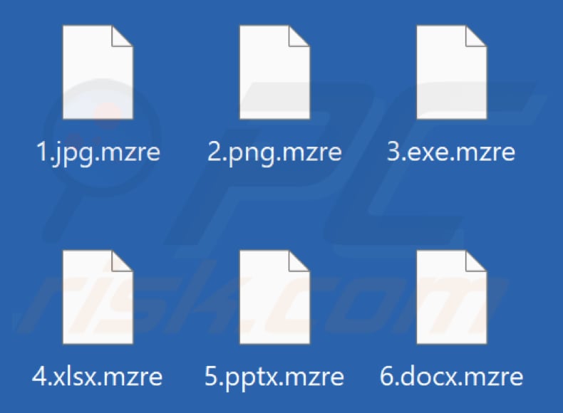 Files encrypted by Mzre ransomware (.mzre extension)