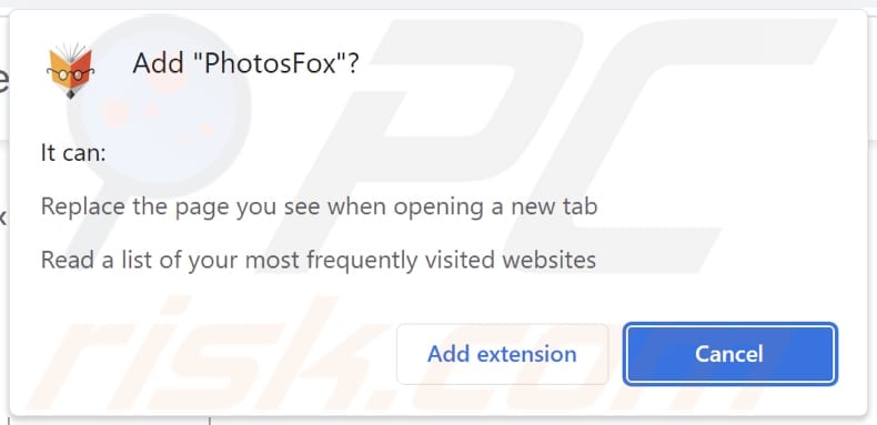PhotosFox browser hijacker asking for permissions