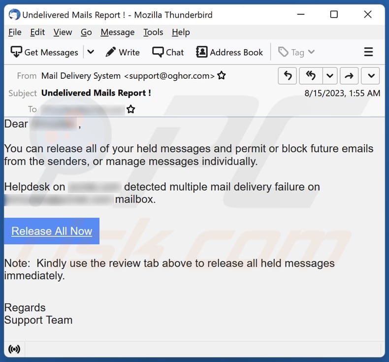 Release All Of Your Held Messages email spam campaign