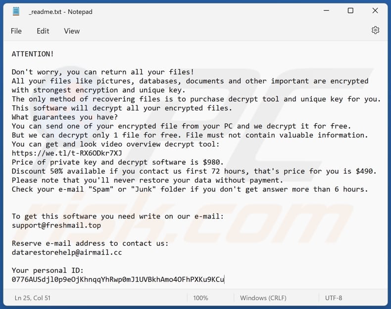 Rzew ransomware text file (_readme.txt)