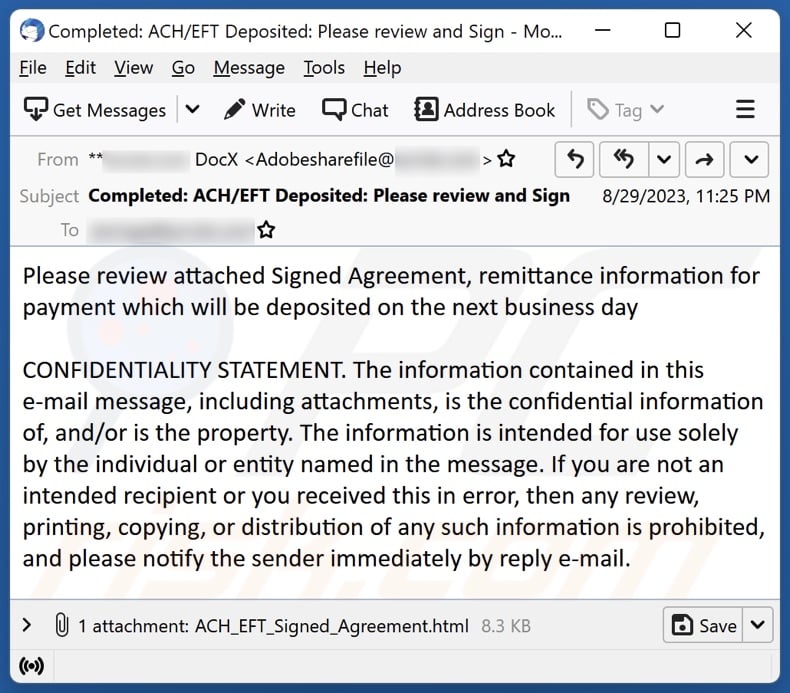 Signed Agreement email spam campaign