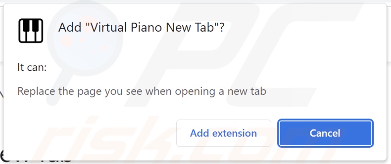 Virtual Piano New Tab browser hijacker asking for permissions