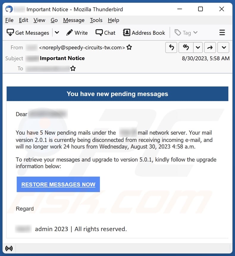 Your Mail Version Is Currently Being Disconnected email spam campaign