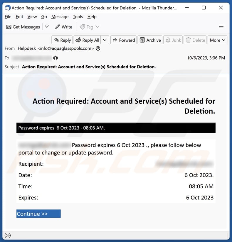 Account And Service(s) Scheduled For Deletion email spam campaign