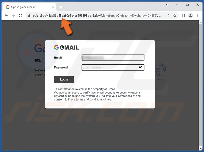 Account And Service(s) Scheduled For Deletion phishing website masquerading as the Gmail sign-in site