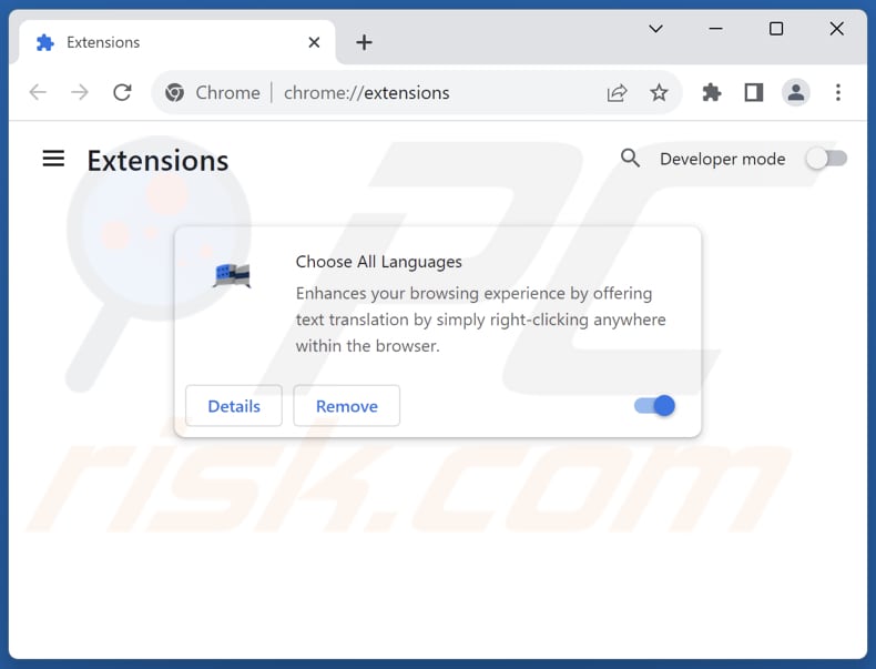Removing Choose All Languages adware from Google Chrome step 2