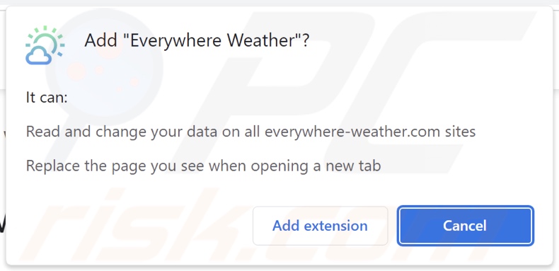 Everywhere Weather browser hijacker asking for permissions