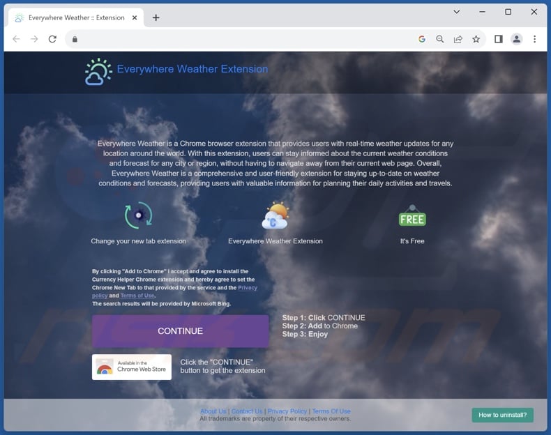Website used to promote Everywhere Weather browser hijacker