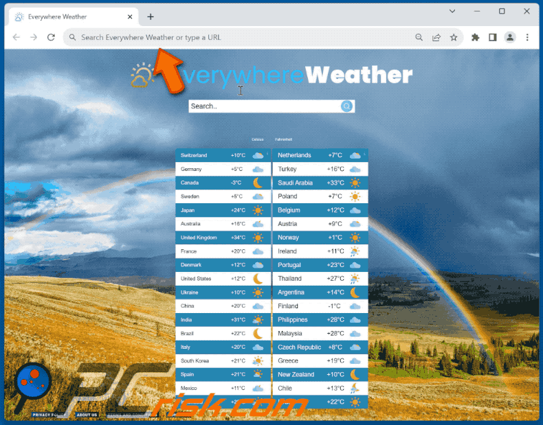 Everywhere Weather browser hijacker redirecting to Bing (GIF)