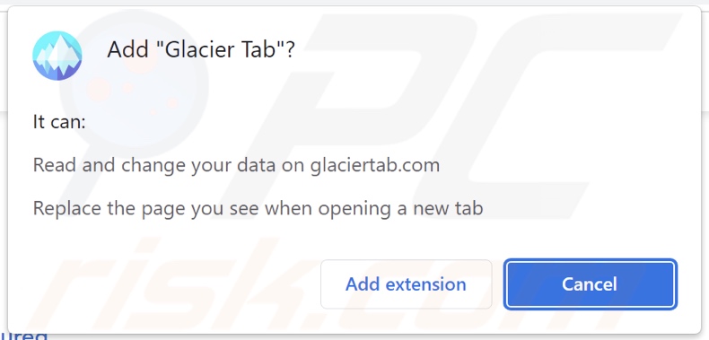 Glacier Tab browser hijacker asking for permissions