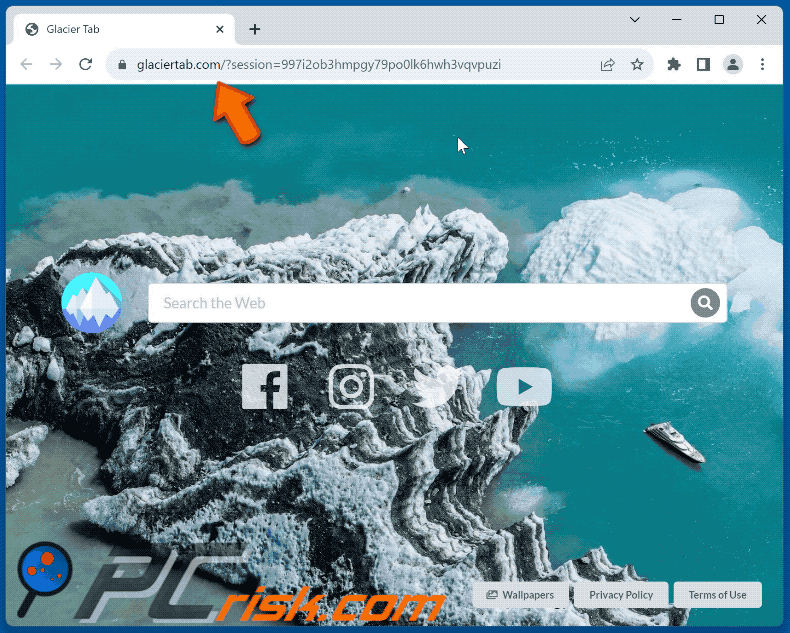 Glacier Tab browser hijacker redirecting to Google (GIF)
