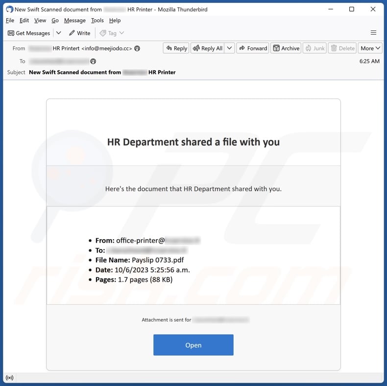 HR Department Shared A File With You email spam campaign