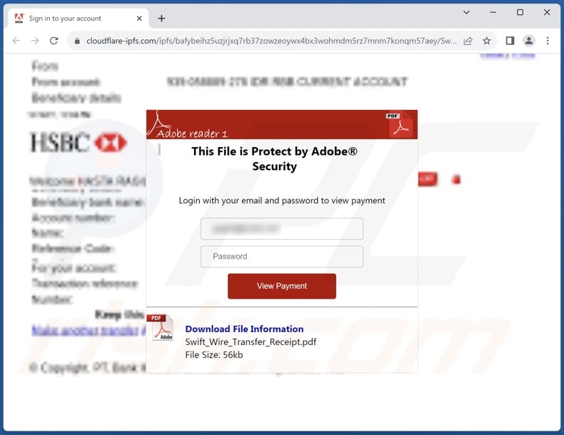 HSBC - Payment Swift Copy scam email promoted phishing site