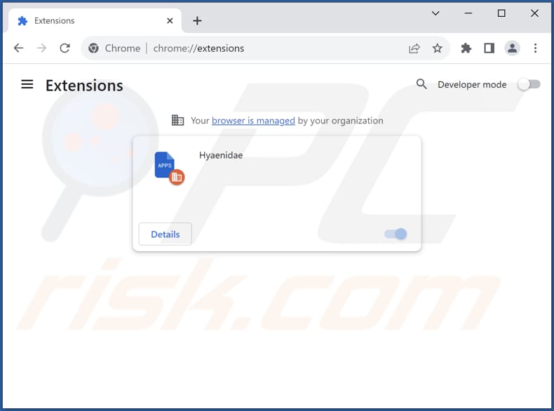 Removing Hyaenidae malicious extension from Google Chrome step 2