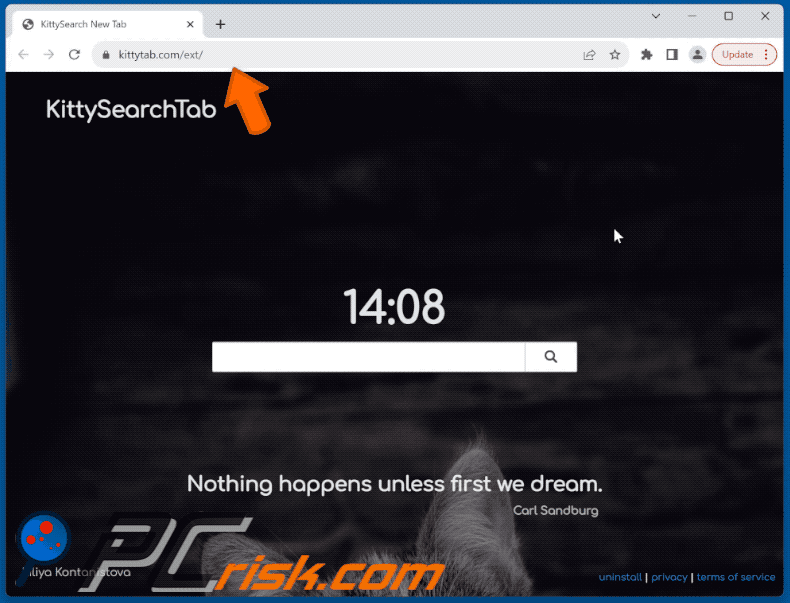 KittyTab browser hijacker redirecting to Bing (GIF)
