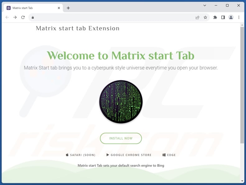 Website used to promote Matrix Start Tabs browser hijacker