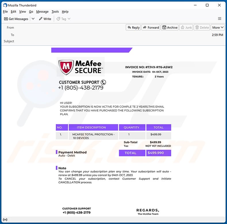 McAfee Has Successfully Renewed Your Membership email scam (2023-10-23)