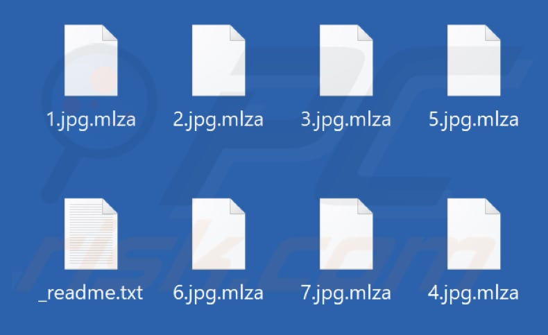 Files encrypted by Mlza ransomware (.mlza extension)