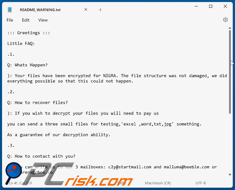 Nigra ransomware ransom note (README_WARNING.txt) GIF