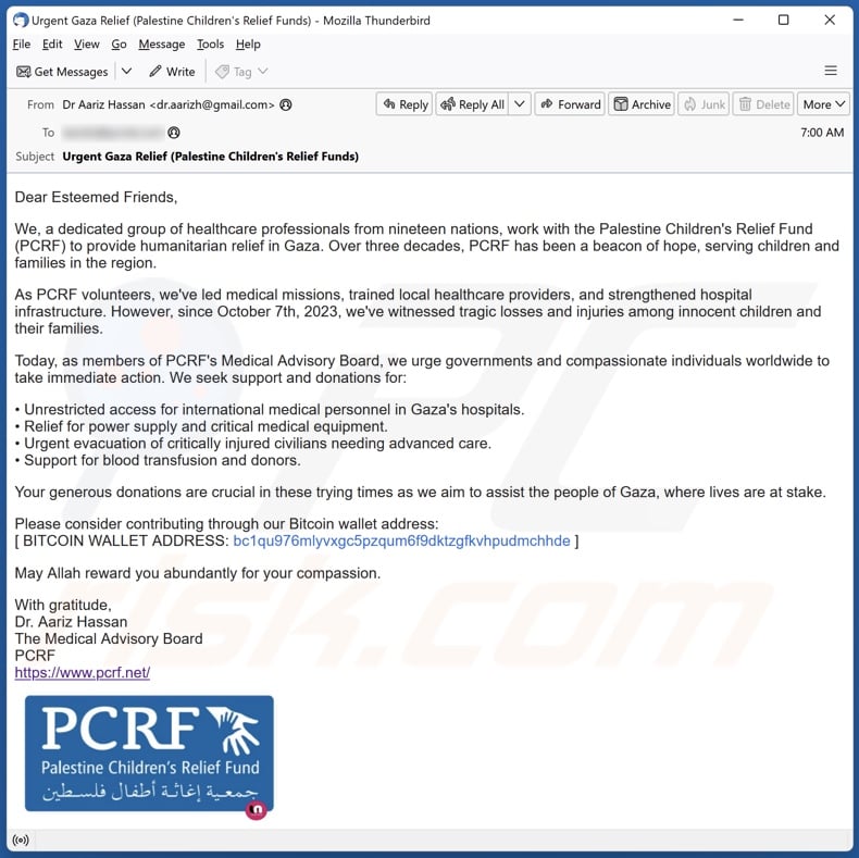 PCRF email spam campaign