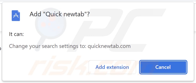 Quick Newtab browser hijacker asking for permissions