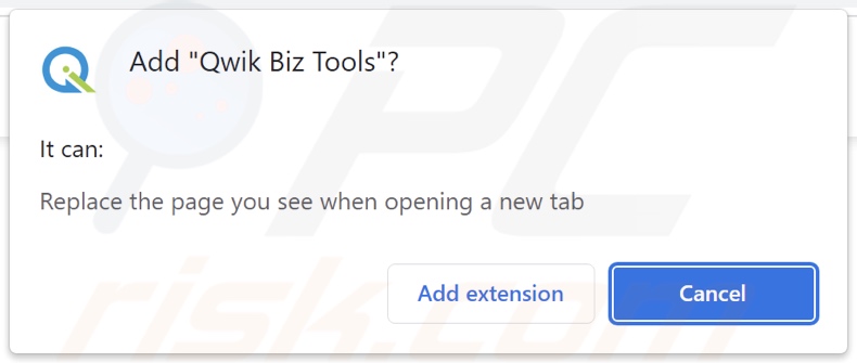 Qwik Biz Tools browser hijacker asking for permissions