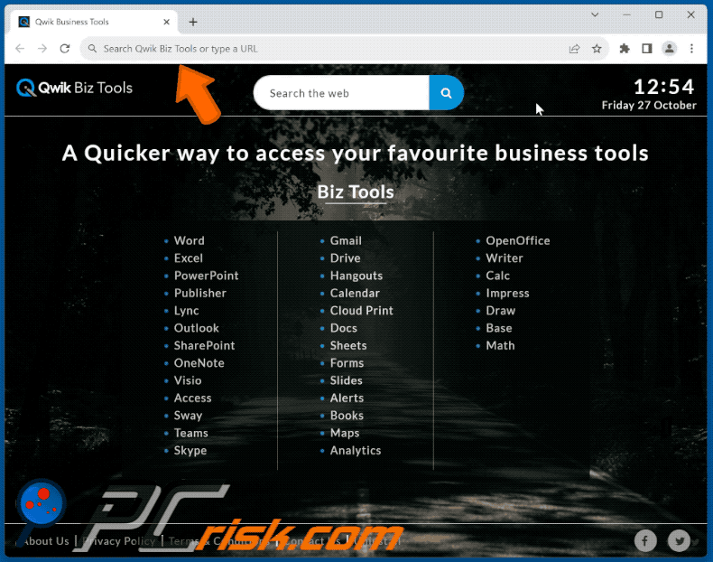 Qwik Biz Tools browser hijacker redirect (GIF)
