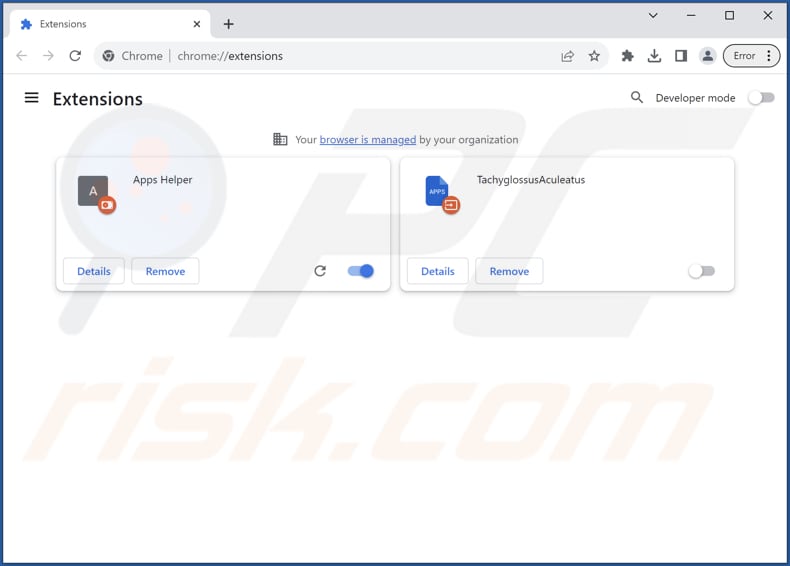 Removing TachyglossusAculeatus malicious app from Google Chrome step 2