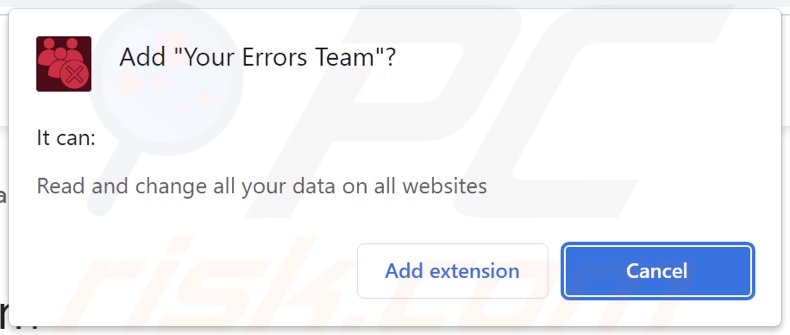 Your Errors Team adware asking for permissions