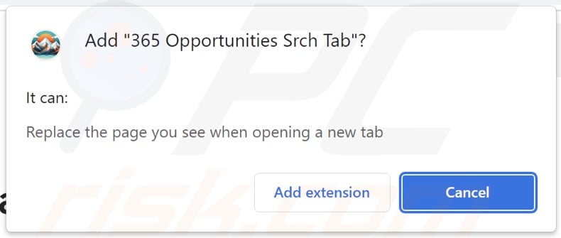 365 Opportunities Srch Tab browser hijacker asking for permissions