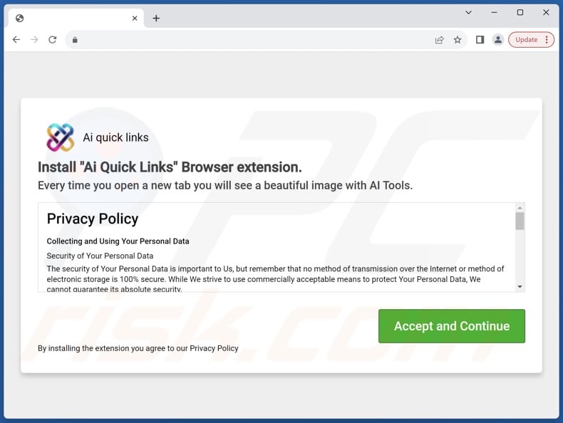 Website used to promote Ai Quick Links browser hijacker