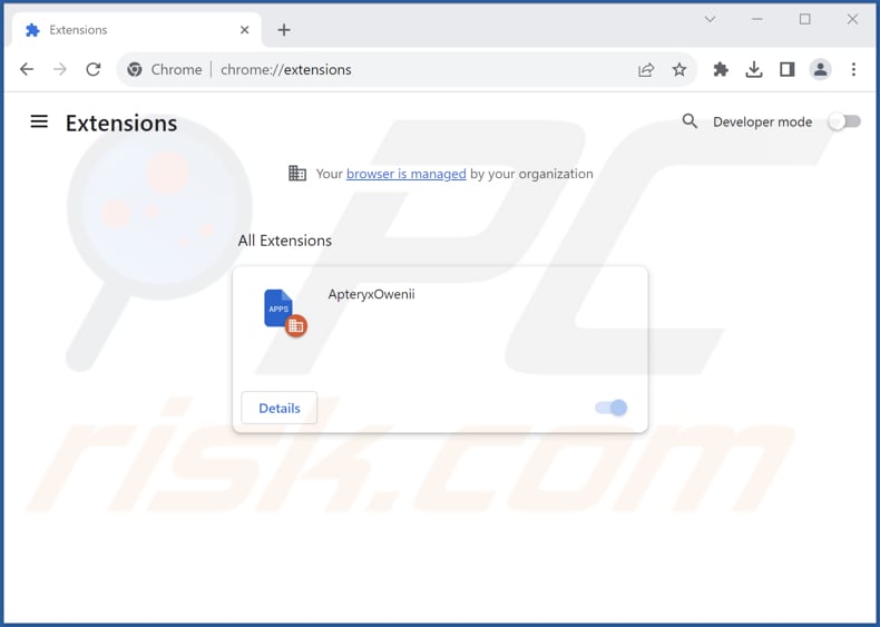 Removing ApteryxOwenii malicious extension from Google Chrome step 2