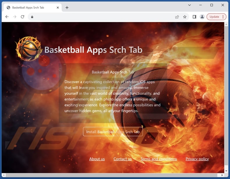 Website used to promote Basketball Apps Srch Tab browser hijacker