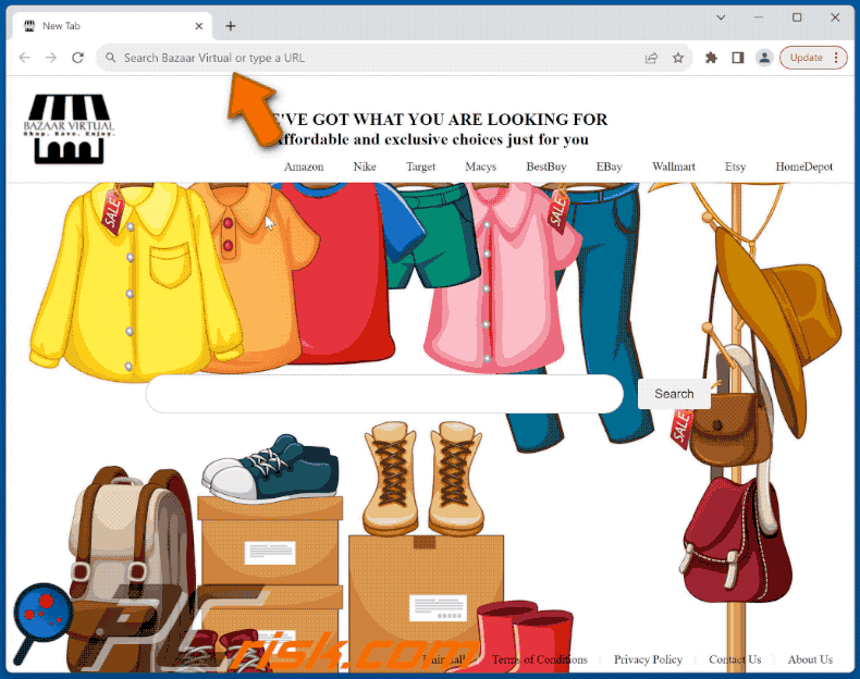 Bazaar Virtual browser hijacker redirecting to Bing (GIF)